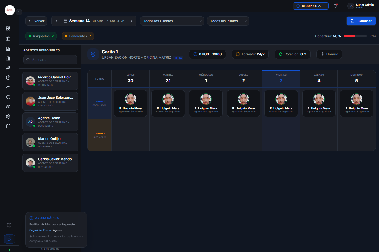 Módulo de asignación y gestión de personal de seguridad